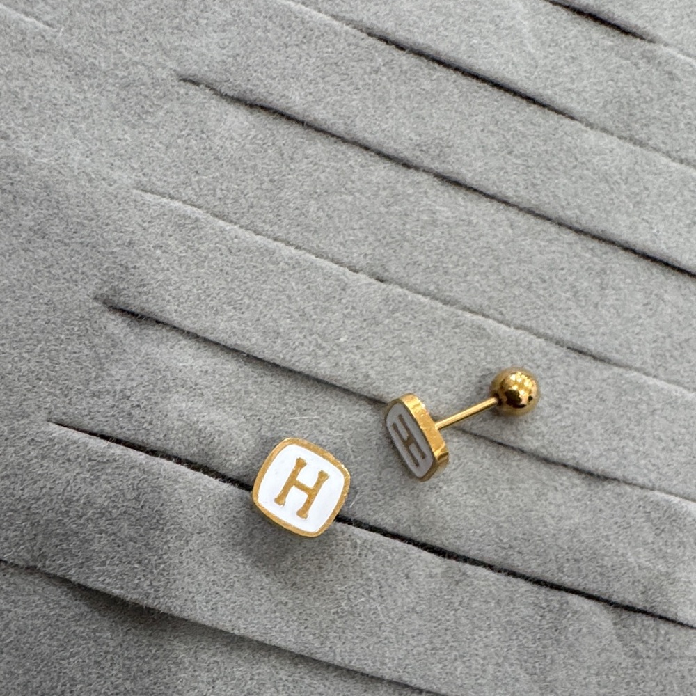 Gold and White Initial Earrings